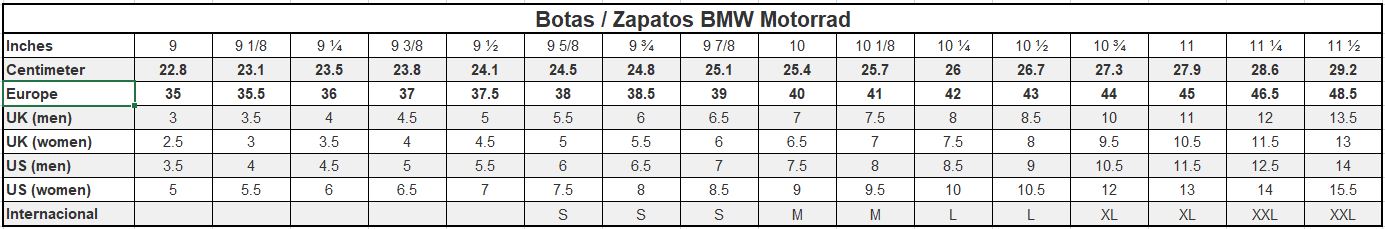 talla botas bmw motorrad